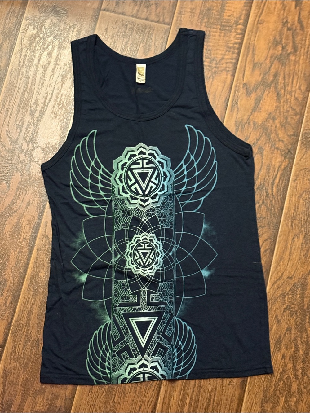 Mandala spiritual chakra Black Tank Top with Teal & Green Graphic